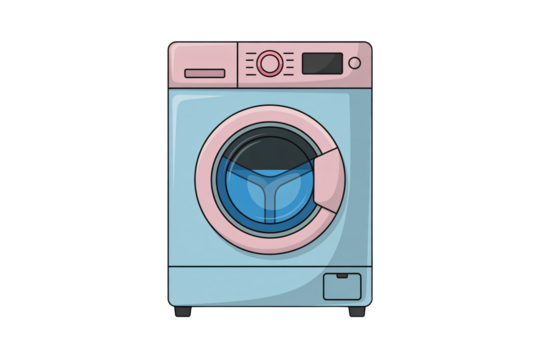 Cartoon washing machine illustration, laundry appliance for cleaning