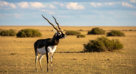 Majestic blackbuck antelope gazelle wildlife animal nature safari outdoors savanna landscape grassland