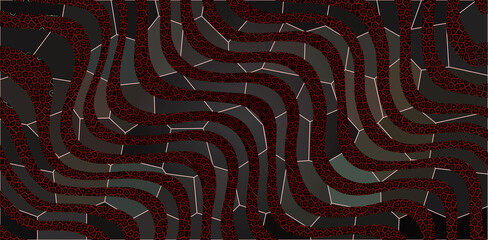 Dark Abstract Wavy Red Lines and Polygonal Mosaic Texture Background