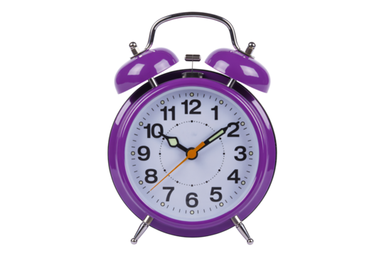 Retro purple alarm clock showing ten after two, time management concept - Powered by Adobe
