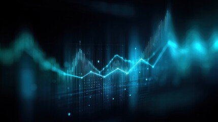 A futuristic digital representation of a fluctuating data graph with vibrant blue tones, symbolizing analytics and technology.