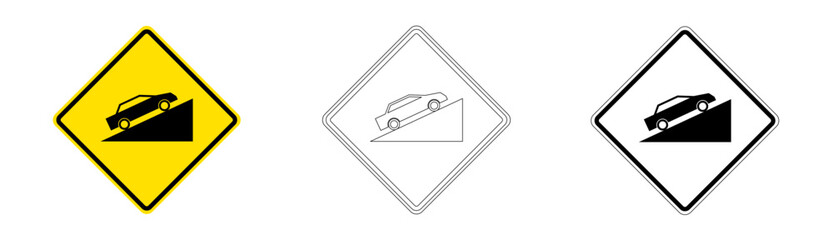 Steep uphill slope with car symbol traffic sign in vector format