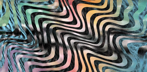 High Contrast Wavy Lines Abstract Background: Metallic Chrome Groovy Psychedelic Texture