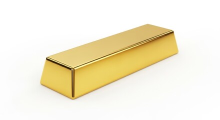 A gleaming gold bar isolated on white background, a symbol of wealth and prosperity, showcasing its smooth surface and precise rectangular shape with beveled edges