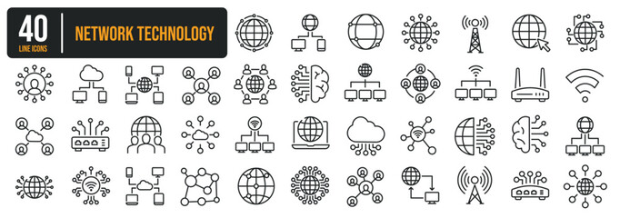 Network, connection, internet thin line icons. Editable stroke. For website marketing design, logo, app, template, ui, etc. Vector illustration.
