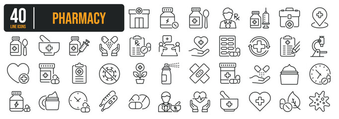 Pharmacy, Medical, Healthcare thin line icons. Editable stroke. For website marketing design, logo, app, template, ui, etc. Vector illustration.