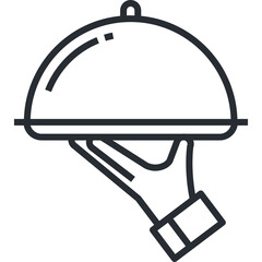 A Clean Line Art Icon Depicting a Hand Holding a Cloche Covered Dish on a Transparent Background