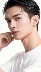 白いTシャツを着たハンサムな男性の横顔