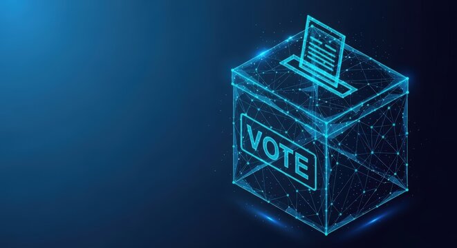 Glowing blue digital ballot box representing electronic voting