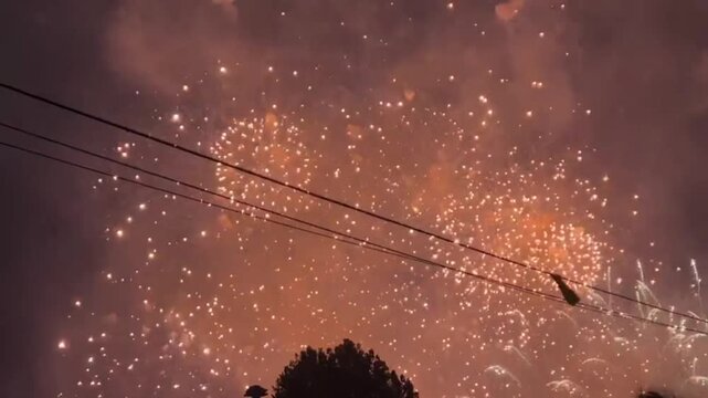Fireworks lighting up the night sky during New Year celebrations, creating a beautiful and colorful display over the city.