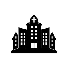 Black hospital silhouette on transparent background