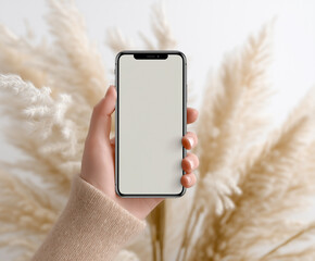 Hand holding a blank-screen mobile phone