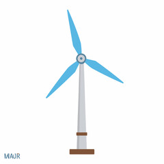 Illustration of a wind turbine generating clean energy, standing tall against the sky, promoting sustainability.