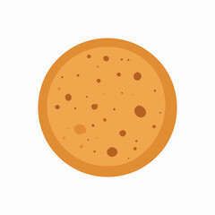 A simple flat vector illustration of a round, light brown cookie with darker brown speckles, isolated on a white background.
