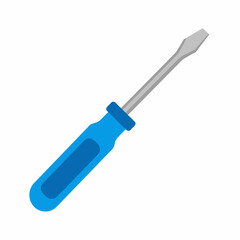 Fototapeta premium Flathead screwdriver with blue plastic handle for diy projects, hardware store websites, construction guides, tool manuals, and graphic design projects.