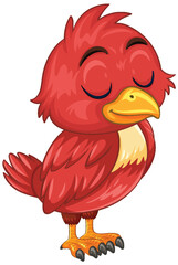 Cartoon Red Bird Standing with Eyes Closed