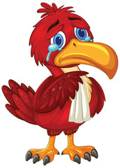 Naklejka na ściany i meble Sad Cartoon Red Bird Crying with Bandaged Wing Naklejka na ściany i meble Sad Cartoon Red Bird Crying with Bandaged Wing