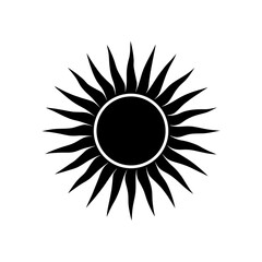 Black sun with sharp rays on transparent background silhouette