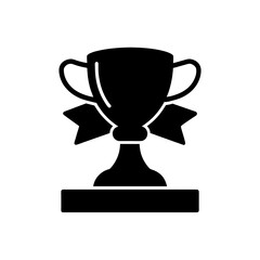 Black trophy with ribbon on transparent background silhouette