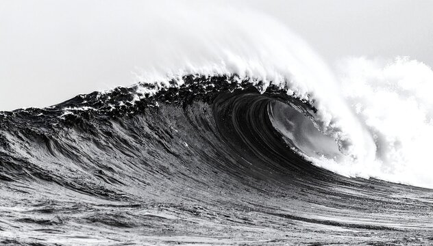 A towering, frothy wave crashes dramatically against the rocky shoreline, glistening under the bright sun, with white spray dancing in the air.