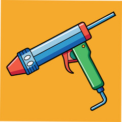 Colorful Illustration of a Hot Glue Gun on an Orange Background Keywords: hot glue gun, glue gun, tool
