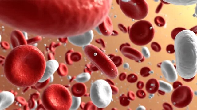 High-Resolution Digital Illustration of Human Blood Cells in Circulatory System Showcasing Red Blood Cells, White Blood Cells, Platelets, and Plasma for Medical, Healthcare, and Scientific