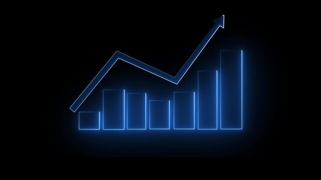 Neon line business graph icon animation. Neon business graph chart icon animation on isolated black background. Neon business growth idea animated. 4k animation video.....