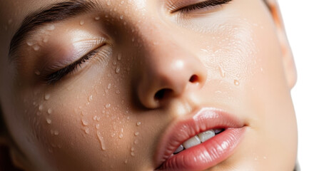 Fototapeta premium Closeup portrait of woman with dry skin and closed eyes, highlighting skin texture and imperfections