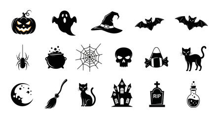 Obraz premium A Comprehensive Set of Fifteen Black Vector Silhouettes for Halloween Themed Decorations_transparent.svg
