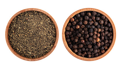 Two black peppercorn arrangements, isolated on transparent background
