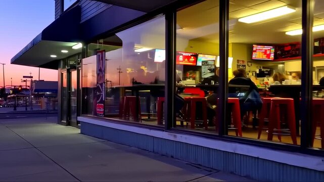 Diner at Dusk: Capturing the Ambiance of an Evening Gathering at the Local Restaurant