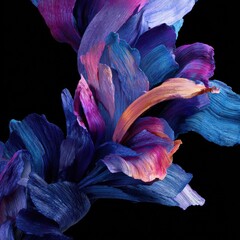 Blue and Purple Paint Stroke on Black Background, Cinema 4D Render with Organic Shapes, Fluid Art for Modern Minimalist Aesthetic

