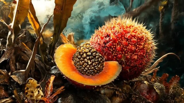 Vibrant sea urchin and coral composition with rich textures and details