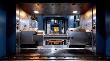 Industrial Machine Close-up with Precision Metal Components and Lighting