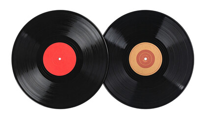 Two vintage vinyl records, isolated on transparent background