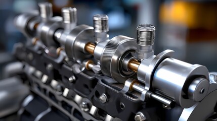 Close-Up of Precision Engine Components in Modern Automotive Engineering