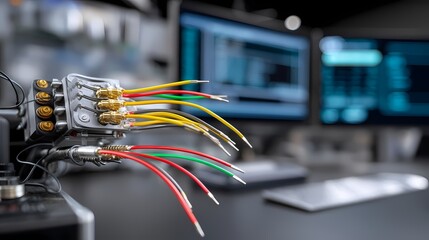 Detailed Close-Up of Electronic Connections with Colorful Wires