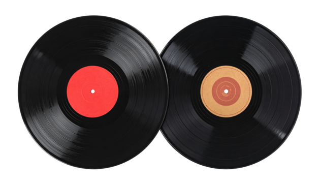 Two vintage vinyl records, isolated on transparent background