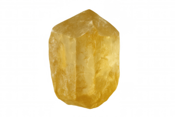 Yellow citrine quartz crystal mineral isolated, showing natural gemstone geology and healing properties, transparent background