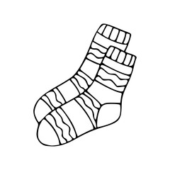 cozy knitted socks outline vector illustration
