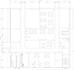 Interior Design Drawing of Office Layout, Furniture Placement, Manager Room, Conference Room, and Work Area