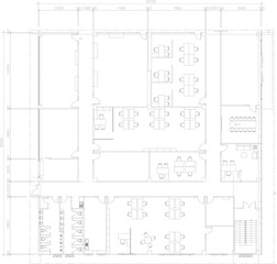 Interior Design Drawing of Office Layout, Furniture Placement, Manager Room, Conference Room, and Work Area