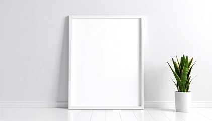 A sleek white frame elegantly mounted on a textured wall, showcasing a vibrant piece of art or a cherished photograph, adding a touch of sophistication.