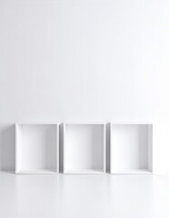 A modern white shelf featuring three spacious tiers, elegantly displaying decorative items, books, and plants, enhancing any room's aesthetic appeal.