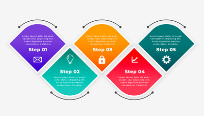 Modern 5-Step Infographic Template with Colorful Geometric Shapes and Icons