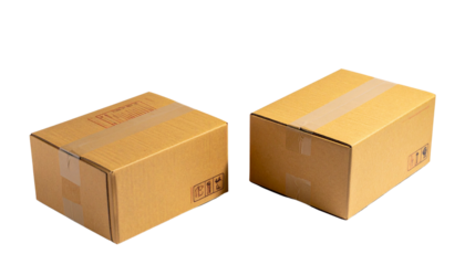 Two stacked cardboard boxes, isolated on transparent background