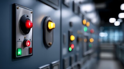 Control Panel with Colorful Buttons and Lights in Modern Facility