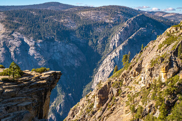 Dramatic Cliff Overhang with Panoramic View from Taft Point, Yosemite National Park