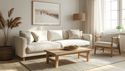 Modern Scandinavian Living Room Interior with Neutral Tones