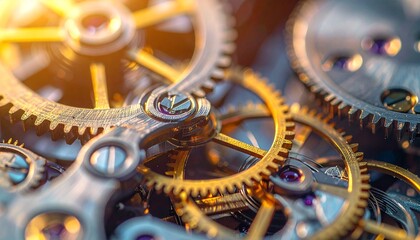 Intricate Clockwork Gears Macro: Precision Time Mechanism Background
